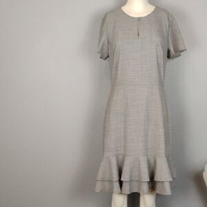 Banana Republic Grey Sheath Dress with Flutter Sleeves And Ruffle Hem